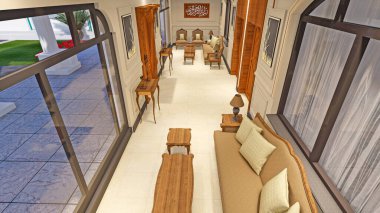 Bir dinlenme odasının 3 boyutlu görüntülemesi