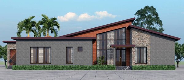 3 d рендеринг современного дома на холме с бассейном и гаражом