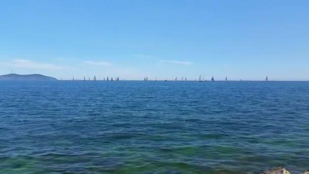 Barche a vela vicino alla riva, Istria, Caddebostan — Video Stock