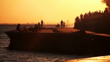 İnsanlar'nde Günbatımı deniz kenarında yürürken, insanlar