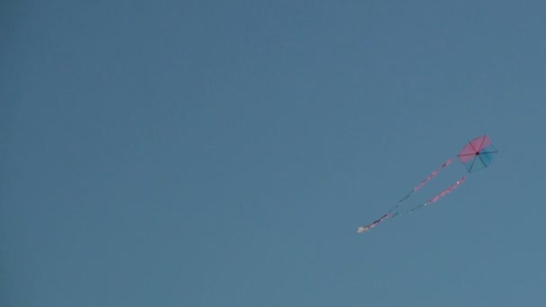 Cerf-volant volant dans un ciel bleu clair — Video