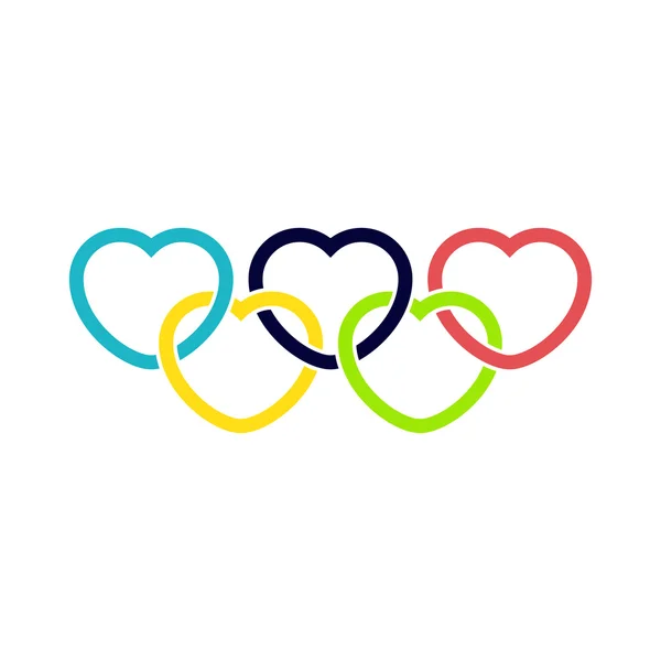 Anneaux olympiques en forme de coeur — Image vectorielle