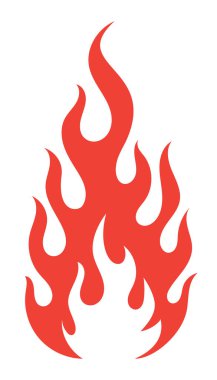 Kırmızı ateş ikonu, beyaz arka planda izole edilmiş yanan kamp ateşi. Vektör illüstrasyonu