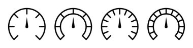 Çeşitli analog ölçümleri, ölçekleri ve çevirme göstergelerini temsil eden dört minimalist çizgi simgesi