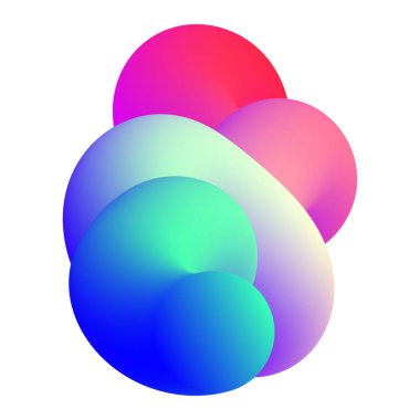 Pembe, mavi ve gök mavisi renkleri üst üste binen kürelerin dinamik üç boyutlu soyut bileşimi