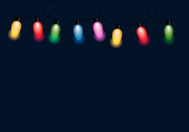 Mavi Xmas çelenginde renkli ışıklar. Yılbaşı geçmişi. vektör illüstrasyonu.