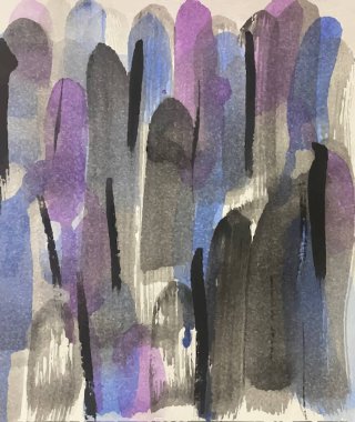 Mavi, mor, gri ve kömür tonları ile katmanlı dikey fırça darbelerine sahip soyut bir suluboya arka plan. Bu sanatsal desenli arka plan, organik şekiller ve çağdaş bir stile sahiptir. Markalaşma için mükemmel, sosyal medya tasarımı,