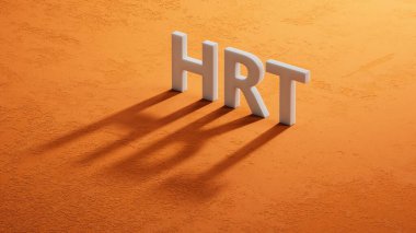 HRT kelime üç boyutlu şarküterilerin gölgesinde yazıyor. 3D Charcaters 'ın gölgesine yakın çekim, iş konsepti 3D yorumlama..