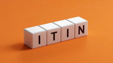 ITIN iş sözcüğüyle ahşap küpler. Ahşap küplere yakın, İş Konsepti 3D görüntüleme..