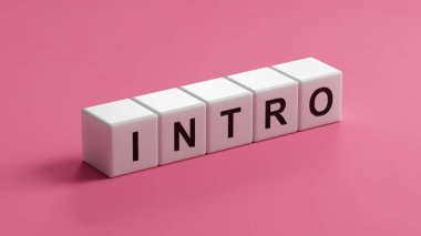 INTRO iş sözcüğüne sahip ahşap küpler. Tahta küplere yakın, İş Konsepti 3D görüntüleme..