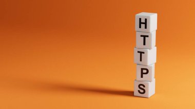 Kelime https. Tahta küçük ahşap elementler, içinde kopya alanı olan harfler mevcut. Ahşap elementleri kapatın.,