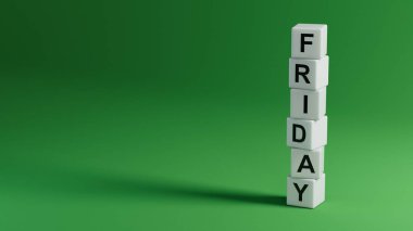 Cuma kelime konsepti. Tahta elementler, not defteri, kalem ve iş kartları. Ahşap elementleri kapatın.,