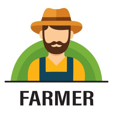 Sakallı ve şapkalı bir çiftçi ikonu, tarımla ilgili işler, bloglar veya gıda ve tarım içeriği için mükemmel.