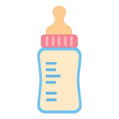 Yeni doğan ve bebek bakımı ürünleri ve tasarımları için süt vektör illüstrasyonlu bebek beslenme şişesi