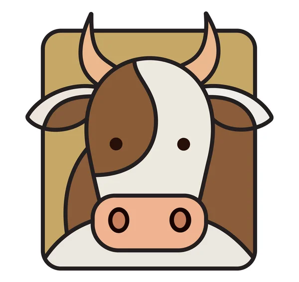 Çizgi film inek yüzü logosu, çiftçiliği, süt ürünlerini, tarımı ve çiftlik hayvanlarını temsil eden bir illüstrasyon