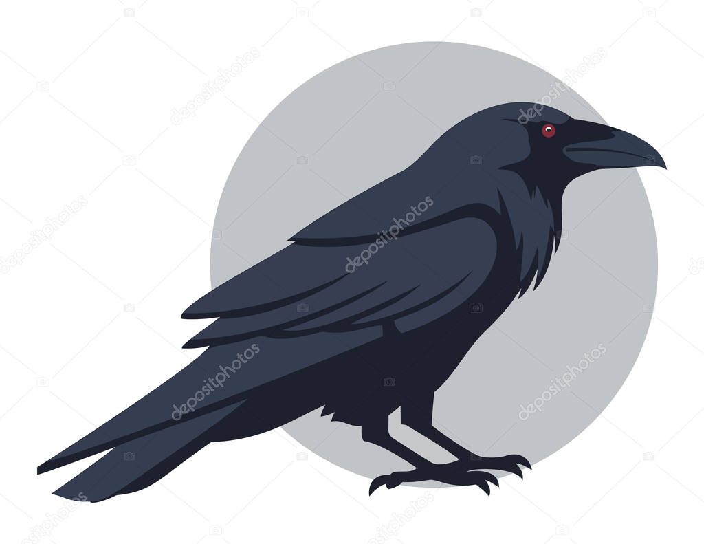 Raven or crow illustration with red eyes, a gothic style bird icon for a logo, and a spooky mascot design