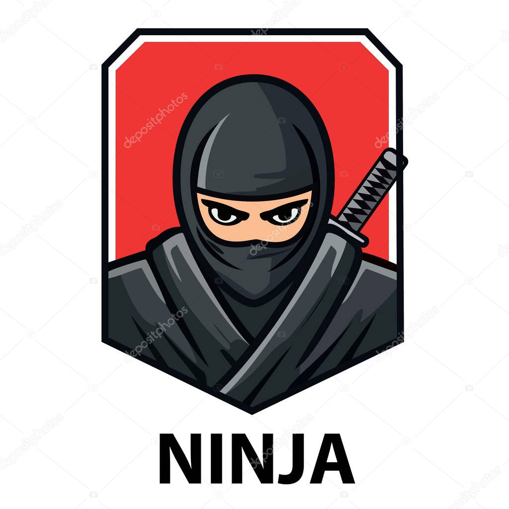 Ninja martial arts logo with a sword for gaming, esports, security, and japanese themes