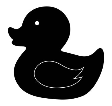 Siyah kauçuk ördek silueti, banyo zamanı için ideal oyuncaklar, çocuk temaları ve çocukluğu sembolize eden nostaljik tasarımlar.