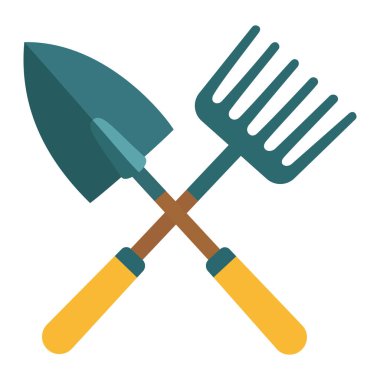 Bir kürek ve tırmık bahçe, tarım ve doğa konuları için mükemmel bir araç gereç.