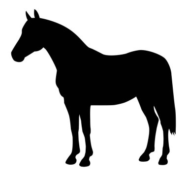 Siyah at silueti, binicilik, çiftlik, hayvan veya vahşi batı temalı tasarımlar için zarif bir güç ve zarafet tasviri..