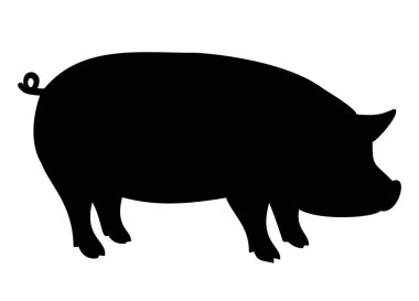 Siyah domuz silueti, çiftlik, tarım, hayvan ya da yiyecekle ilgili tasarımlar için ideal, çiftlik hayvanlarını ve kırsal yaşamı temsil eden.
