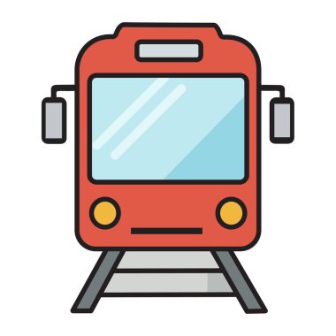 Neşeli bir kırmızı çizgi film treni, toplu taşıma, seyahat ya da çocuk dostu kavramları göstermek için mükemmeldir.