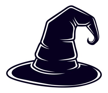 Karanlık cadı şapkası silueti logosu. Cadılar bayramı, sihir, fantezi ya da mistik titreşimli kostüm partisi teması için idealdir.