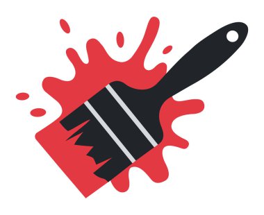 Canlı kırmızı boya sıçraması üzerine siyah boya fırçası logosu. Sanat, yaratıcılık ve resim projeleri için ideal..