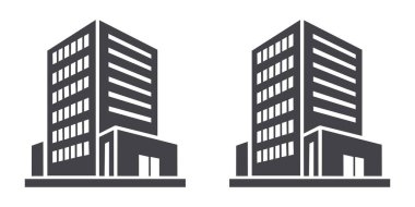 Ticari bina silueti simgesi, parlak, modern bir gökdelen sembolü bir emlak ajansı, emlak yönetimi firması için.