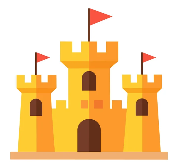 Kırmızı bayraklı kumdan kale logosu seyahat, sahil ya da çocuk markası için mükemmel.