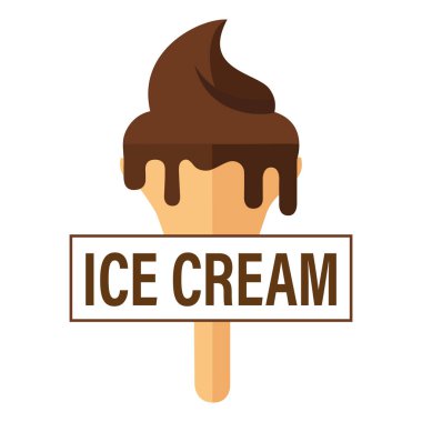Tatlı, yemek ve kafe markası için çikolata soslu dondurma vektör çizimi.