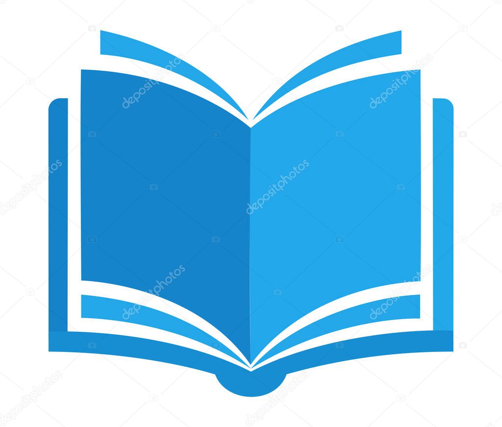 An open book logo illustration representing education, reading, learning, knowledge, library, literature, and school subjects