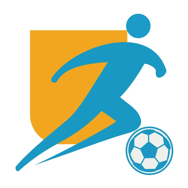 Bir futbolcu logosu ve turuncu kalkan, spor kulüpleri, ligler veya spor markaları için ideal.