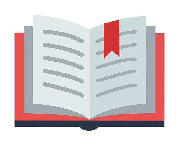 Kütüphane edebiyatı e-kitap ve bilgi uygulaması okumak için kırmızı yer imi vektör illüstrasyon simgesine sahip açık bir kitap