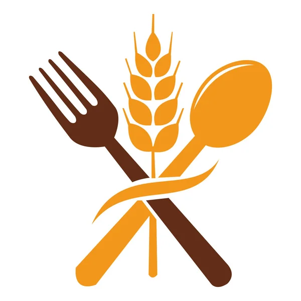 Kaşık, çatal ve buğday içeren bir gıda logosu, bir restoranı, yemek servisini ya da tarladan sofraya servisi temsil ediyor.