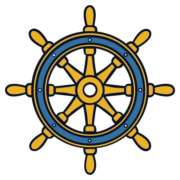 Geleneksel bir tasarımı, rehberliği, seyahati ve deniz macerasını sembolize eden gemi tekeri simgesi