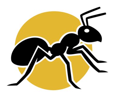 Karınca silueti logosu, ekip çalışması, çalışkanlık ve haşere kontrol hizmetlerini temsil ediyor.