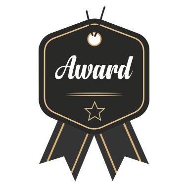 Lüks siyah ve altın ödül kurdelesi veya kaliteli sertifika, zafer veya özel promosyon için klasik ürün etiketi