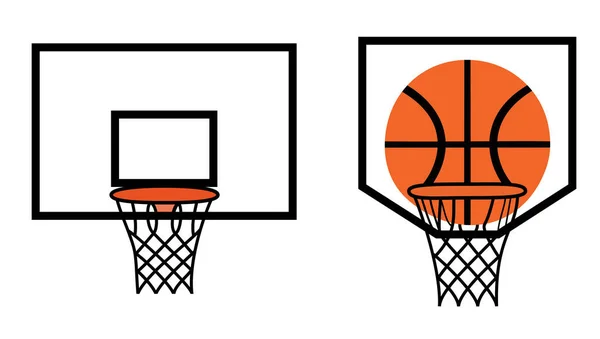 İki basketbol sehpası ve bir tanesi sanat çiziminde bir puan kazandıran topları gösteriyor.