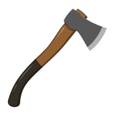 Ahşap saplı ve metal bıçaklı çizgi film balta ikonu vektör çizimi, kamp, kesim, ormancılık, alet tasarım projeleri için