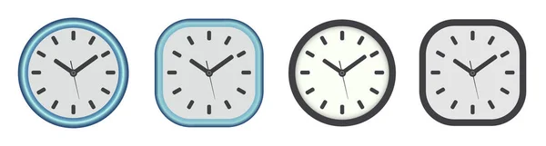 Vektör duvar saatleri, temiz ve minimalist bir tasarıma sahip, yuvarlaktan kareye farklı stilleri gösterir