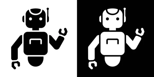 Siyah beyaz iki robot simgesi, yapay zeka, teknoloji ve otomasyon temalarını sergilemek için ideal.