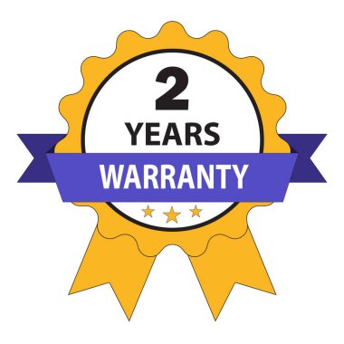 Mor kurdeleli parlak iki yıllık garanti rozeti ürünlerin güvenilirliğini ve müşteri memnuniyetini göstermek için ideal.,