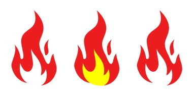 Üç canlı çizgi film kırmızı alevler, bir tanesi sarı çekirdekli, ısı, tutku ya da ateş tasvir etmek için mükemmel.