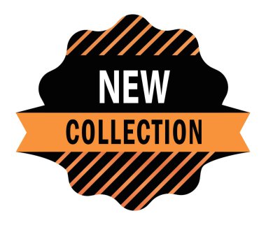 Yeni koleksiyon duyurusu için modern rozet tasarımı siyah ve turuncu, yeni gelenler, ekomünikasyon tanıtımları, moda tanıtımları, ürün etiketleri için ideal