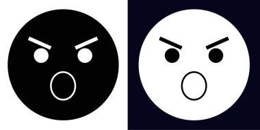 Şaşırtıcı bir emoji vektör silueti. Şaşırmış ve kızgın bir ifadeyi tasvir ediyor. Duygularını ifade etmek için ideal.