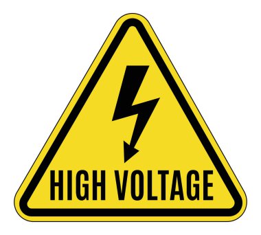 Yüksek voltaj uyarı işareti ve yıldırım, elektriksel tehlikeler ve güvenlik farkındalığı için açık bir uyarı sembolü.