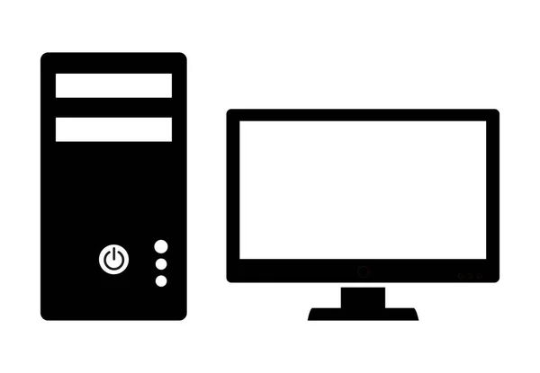 Masaüstü bilgisayarını, ofis teknolojisini ve dijital iş istasyonlarını temsil eden minimalist bir siyah beyaz bilgisayar kulesi ve monitörü.