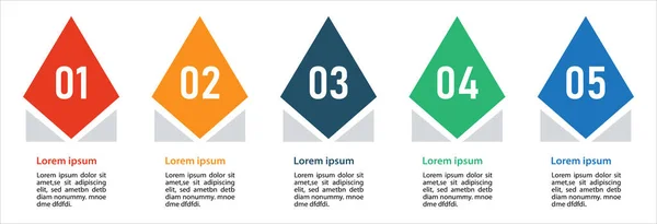 Bilgi sunmak için beş renkli numaralandırılmış modern bir bilgi tasarım şablonu