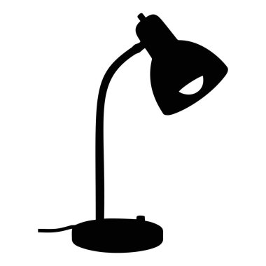 Çalışma alanları, çalışmalar veya ev ofisleri için aydınlatma, odak ve üretkenliği vurguluyor, simsiyah masa lambası silüeti